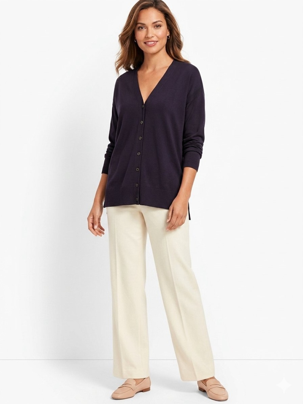 🆕 NWT Talbots XL Navy Blue Girlfriend V-Neck Button Down Cardigan Sweater Cotton - Picture 2 of 12